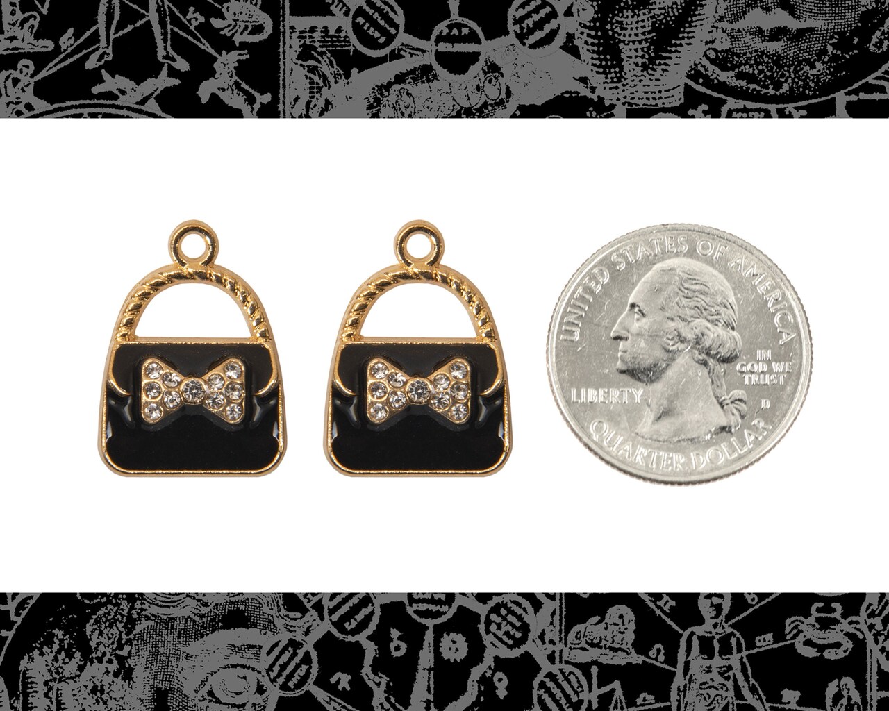 Black Purse with Rhinestone Charms - Set of Two - XXX - ZG-C59